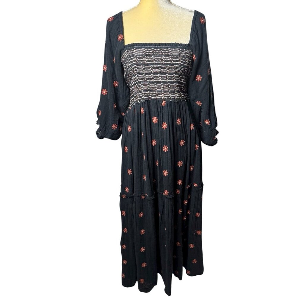 Free People‎ Dahlia Embroidered Maxi Dress Puff Sleeve Cottagecore Milk Maid M - Picture 3 of 13
